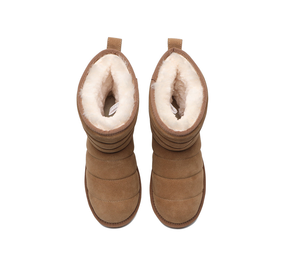 EVERAU® Short Sheepskin Boots Women Puffer - UGG Boots - Chestnut - AU Ladies 10 / AU Men 8 / EU 41 - Uggoutlet