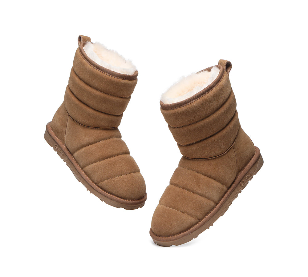EVERAU® Short Sheepskin Boots Women Puffer - UGG Boots - Chestnut - AU Ladies 10 / AU Men 8 / EU 41 - Uggoutlet