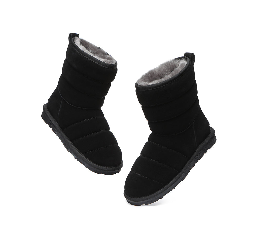 EVERAU® Short Sheepskin Boots Women Puffer - UGG Boots - Black - AU Ladies 10 / AU Men 8 / EU 41 - Uggoutlet