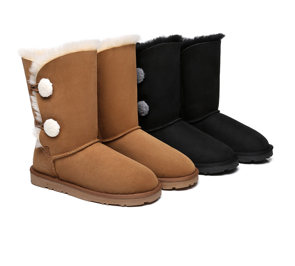 EVERAU® Short Twin Button Sheepskin Boots Aspen - UGG Boots - Chestnut - AU Ladies 5 / AU Men 3 / EU 36 - Uggoutlet