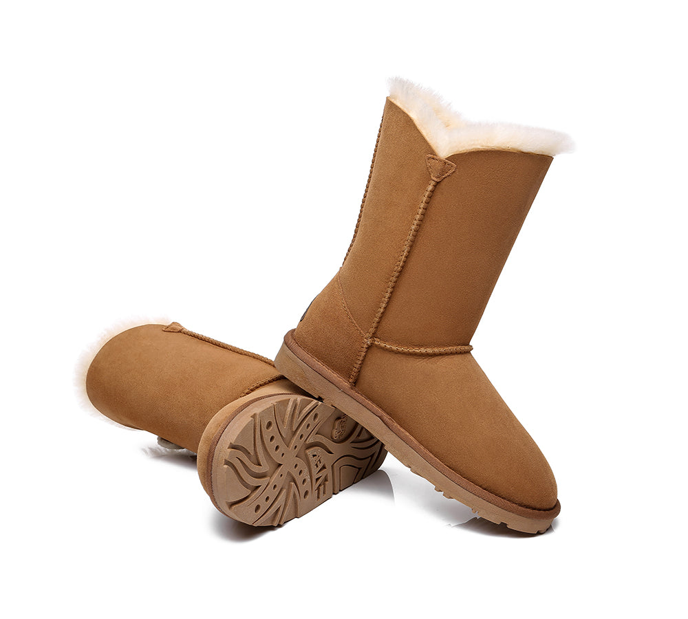 EVERAU® Short Twin Button Sheepskin Boots Aspen - UGG Boots - Chestnut - AU Ladies 10 / AU Men 8 / EU 41 - Uggoutlet