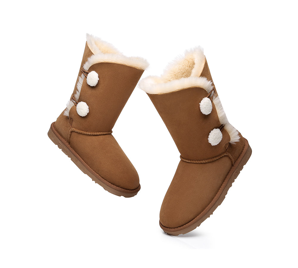 EVERAU® Short Twin Button Sheepskin Boots Aspen - UGG Boots - Chestnut - AU Ladies 10 / AU Men 8 / EU 41 - Uggoutlet