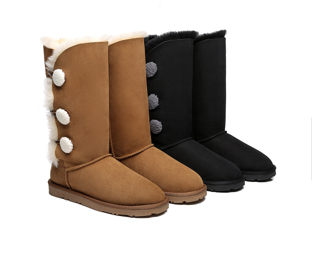 EVERAU® Tall Triple Button Sheepskin Boots Aspen - UGG Boots - Chestnut - AU Ladies 5 / AU Men 3 / EU 36 - Uggoutlet