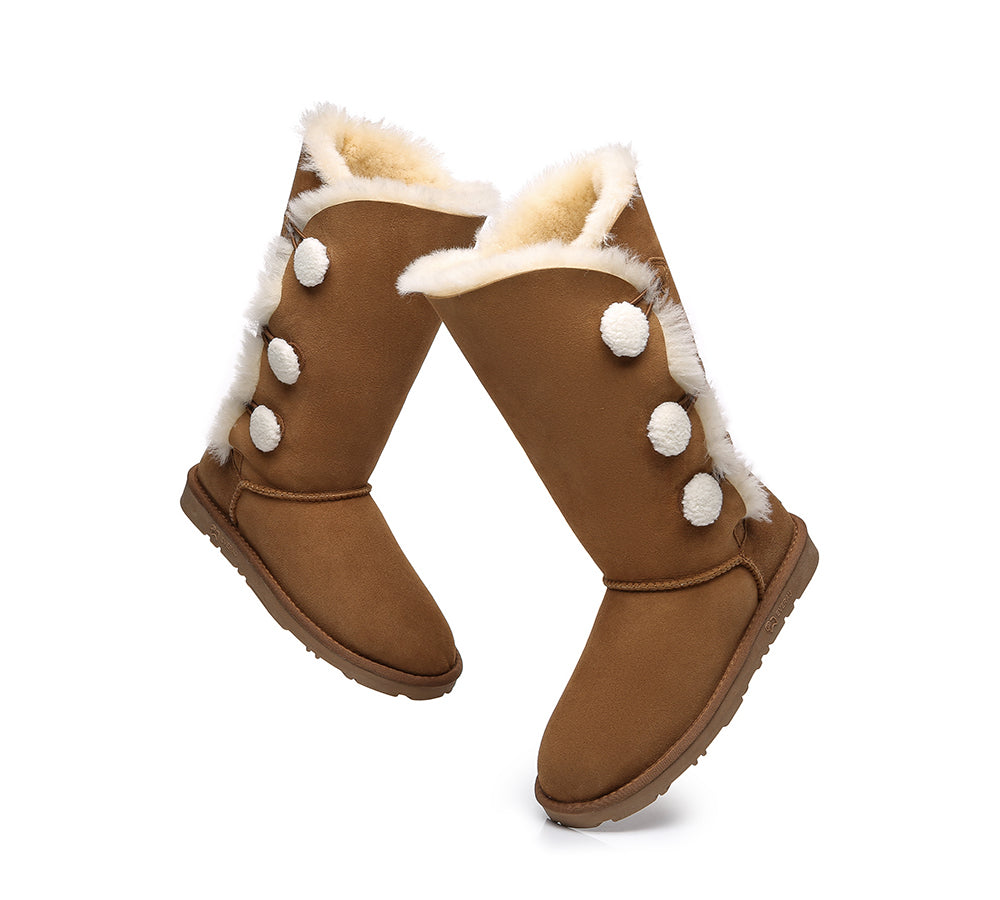 EVERAU® Tall Triple Button Sheepskin Boots Aspen - UGG Boots - Chestnut - AU Ladies 10 / AU Men 8 / EU 41 - Uggoutlet