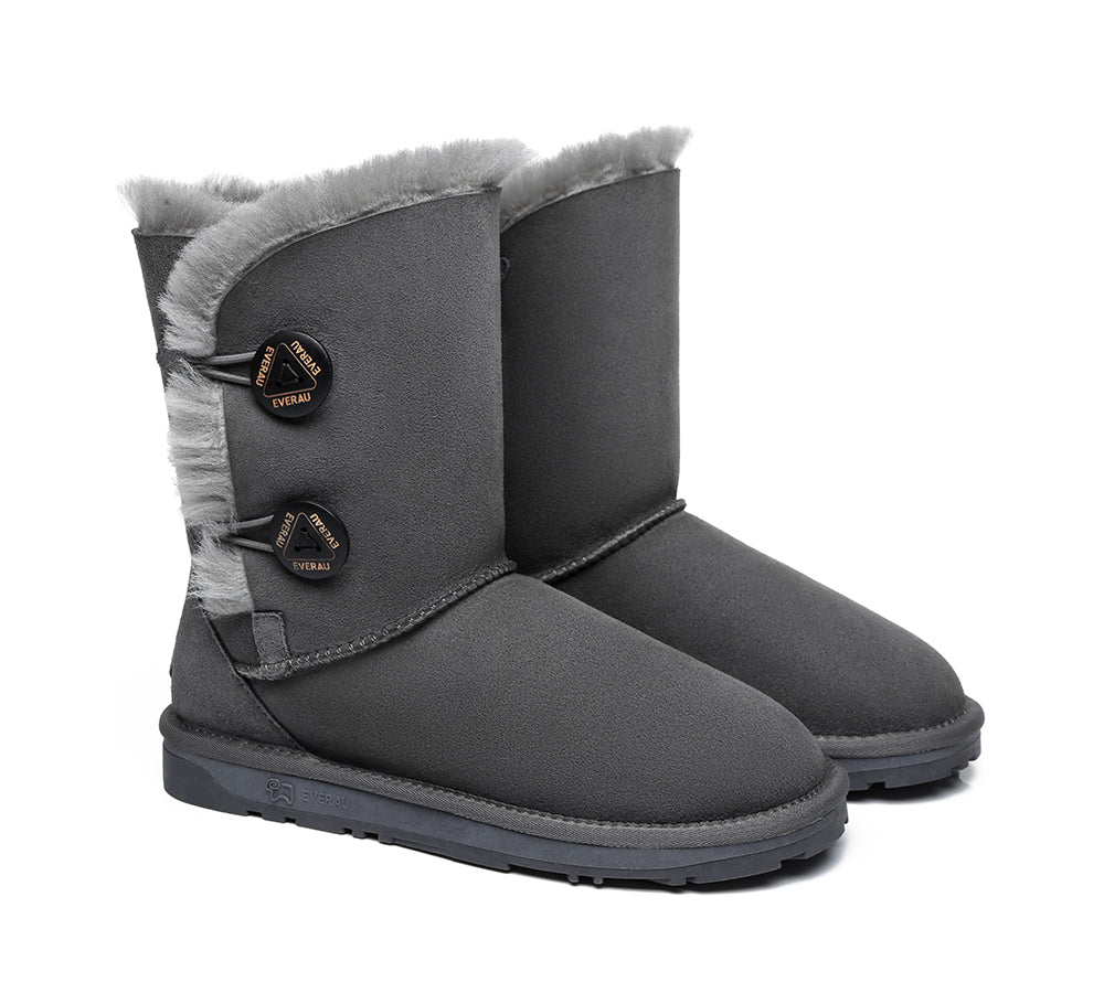 EVERAU® Twin Button Short Sheepskin Boots - UGG Boots - Grey - AU Ladies 10 / AU Men 8 / EU 41 - Uggoutlet