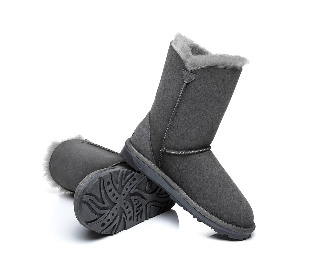 EVERAU® Twin Button Short Sheepskin Boots - UGG Boots - Grey - AU Ladies 10 / AU Men 8 / EU 41 - Uggoutlet