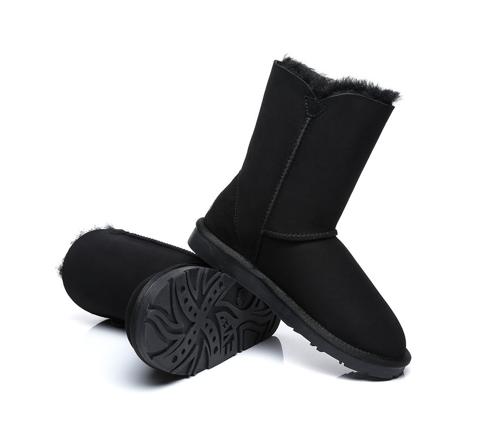 EVERAU® Twin Button Short Sheepskin Boots - UGG Boots - Black - AU Ladies 10 / AU Men 8 / EU 41 - Uggoutlet