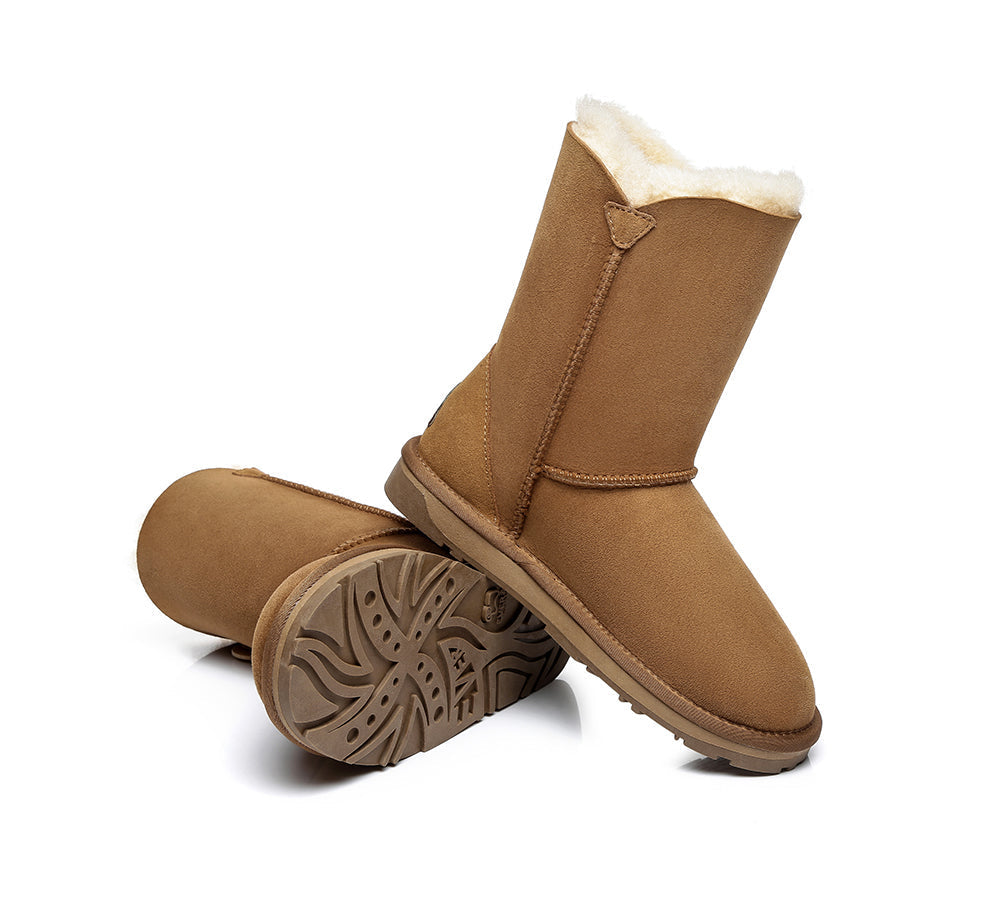 EVERAU® Twin Button Short Sheepskin Boots - UGG Boots - Chestnut - AU Ladies 10 / AU Men 8 / EU 41 - Uggoutlet