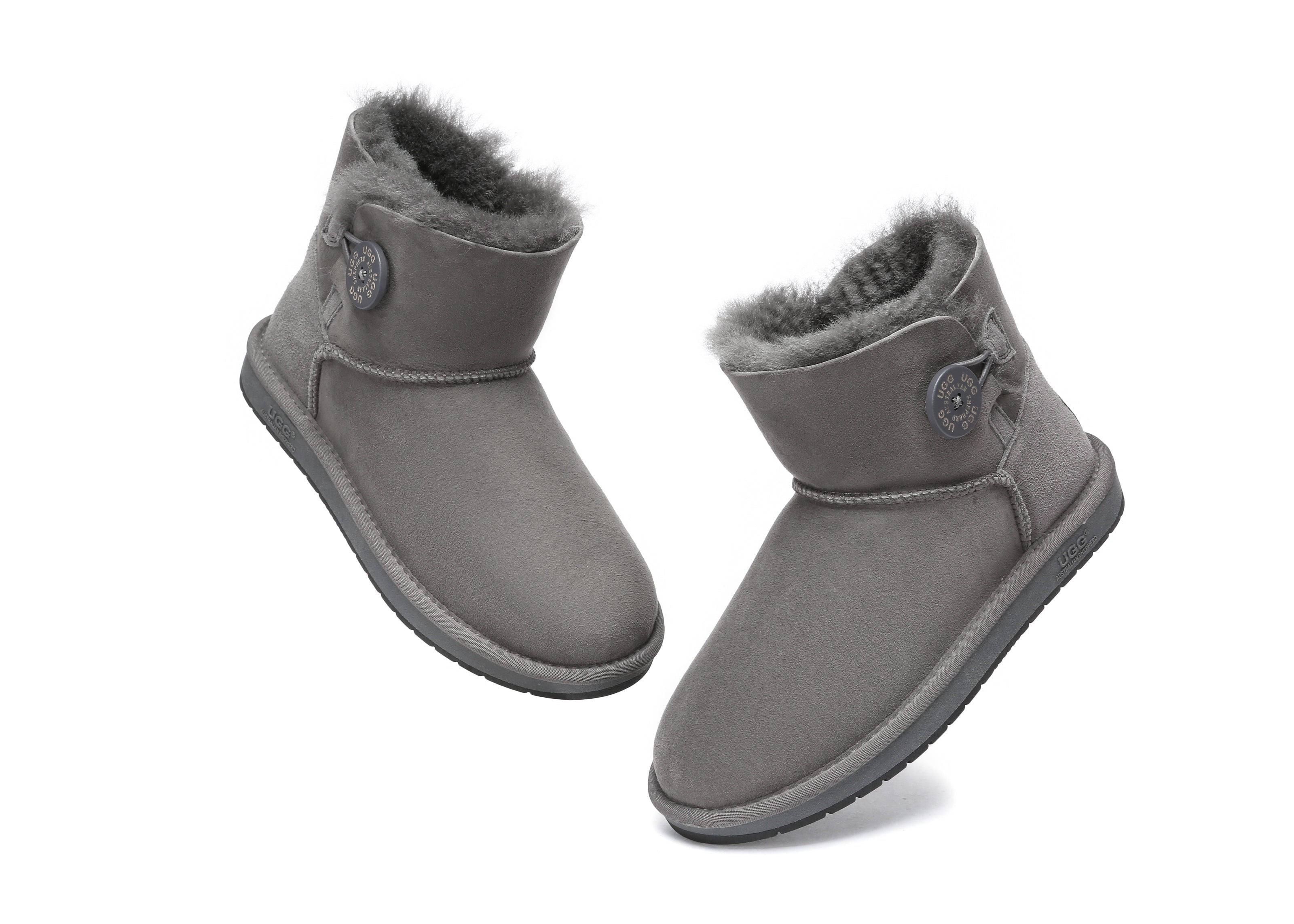 UGG Australian Shepherd® Australia Premium Double Face Sheepskin Water Resistant Mini Button Boots - UGG Boots - Grey - AU Ladies 10 / AU Men 8 / EU 41 - Uggoutlet