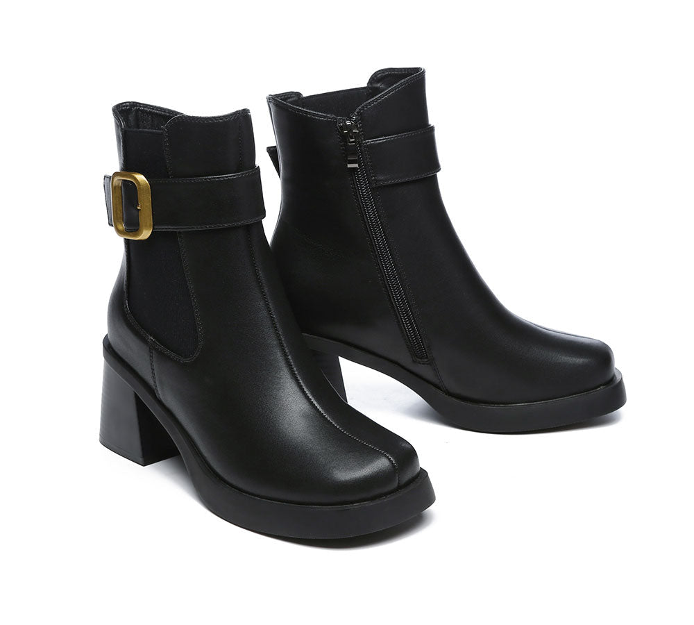 UGG Boots - Women's Leather Heels Ankle Boots Jane