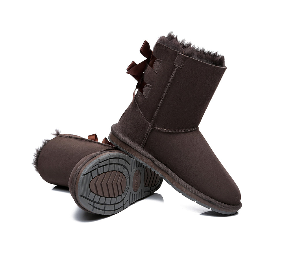 Women Short Boots With Double Back Bow Uggoutlet