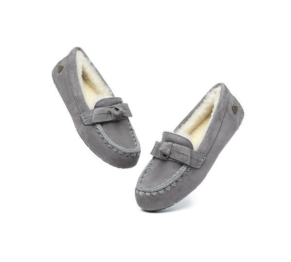 UGG Moccasins - EVERAU?? UGG Women Sheepskin Wool Bow Ankle Slippers Woven Moccasins