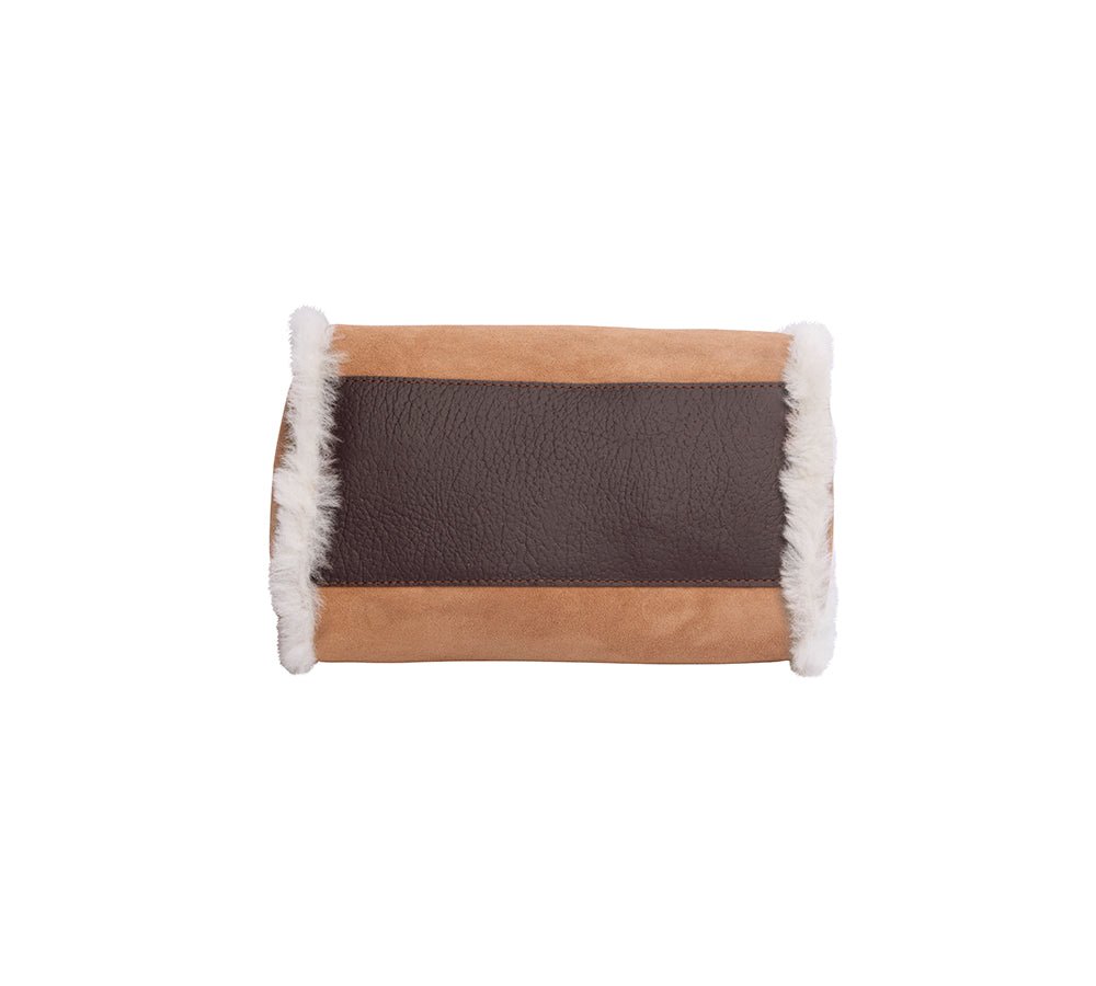 Women Sheepskin Wool Medium Hand Carry Zip Barrel Bag - Bags - Chestnut - One Size - Uggoutlet