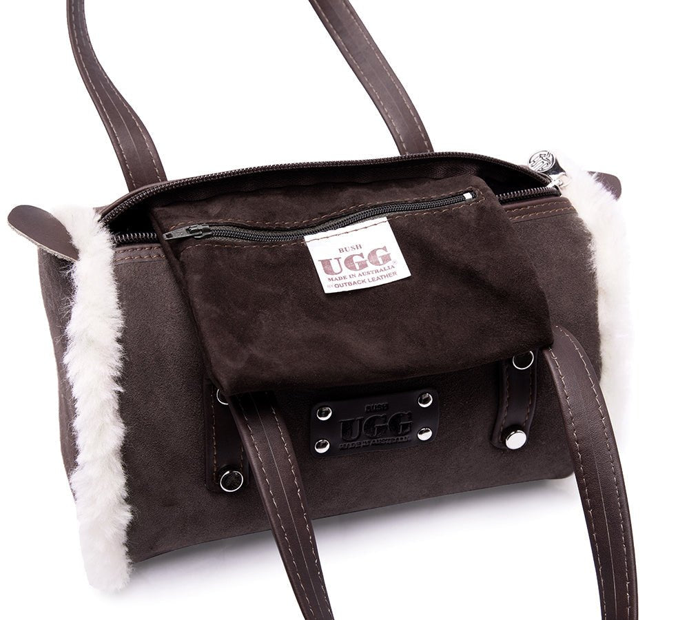 Women Sheepskin Wool Medium Hand Carry Zip Barrel Bag - Bags - Chocolate - One Size - Uggoutlet