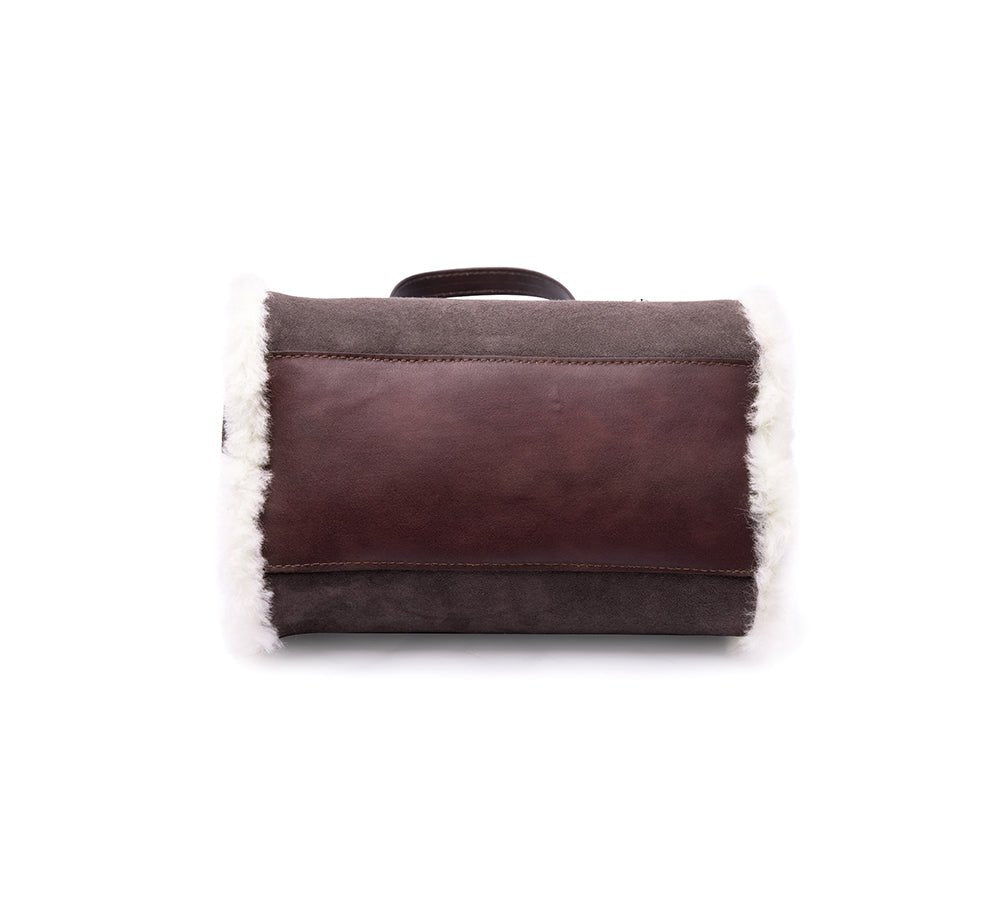 Women Sheepskin Wool Medium Hand Carry Zip Barrel Bag - Bags - Chocolate - One Size - Uggoutlet