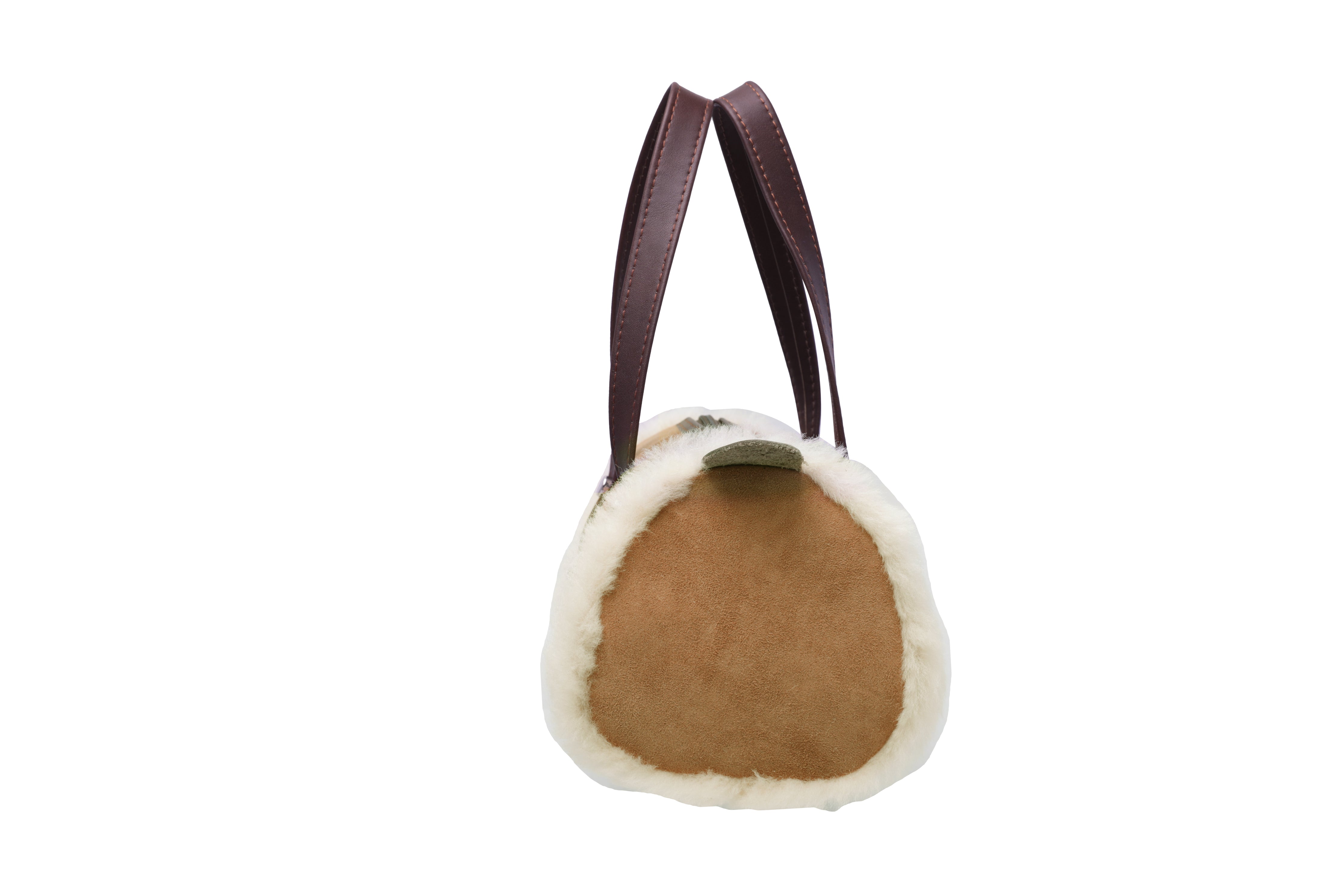 Women Sheepskin Wool Small Hand Carry Zip Barrell Bag - Bags - Chestnut - One Size - Uggoutlet