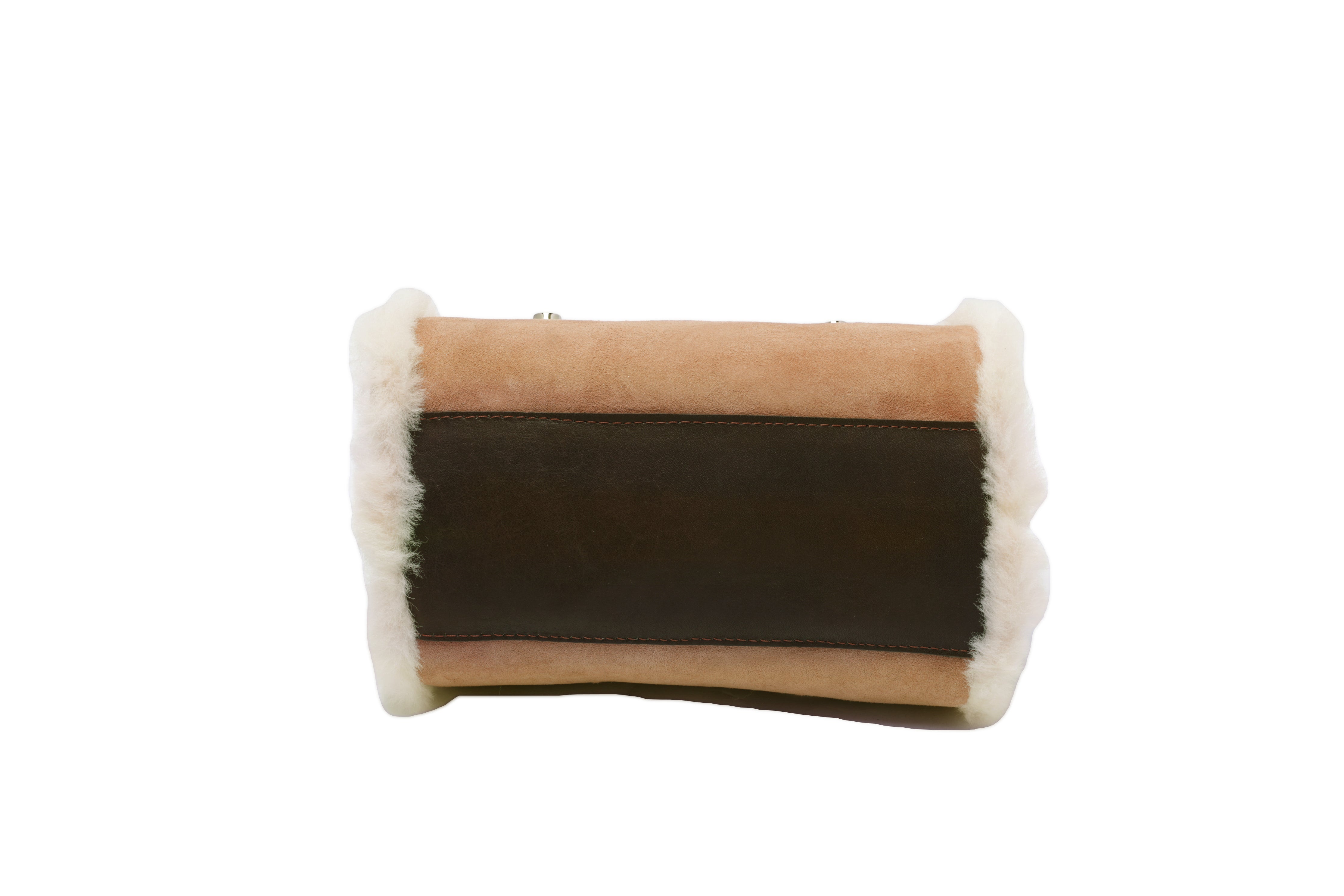 Women Sheepskin Wool Small Hand Carry Zip Barrell Bag - Bags - Chestnut - One Size - Uggoutlet