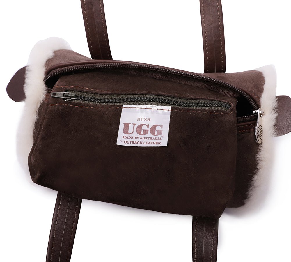 Women Sheepskin Wool Small Hand Carry Zip Barrell Bag - Bags - Chocolate - One Size - Uggoutlet