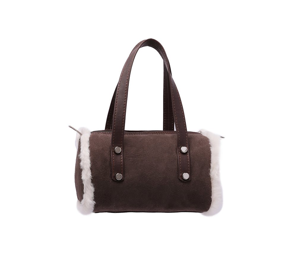 Women Sheepskin Wool Small Hand Carry Zip Barrell Bag - Bags - Chocolate - One Size - Uggoutlet